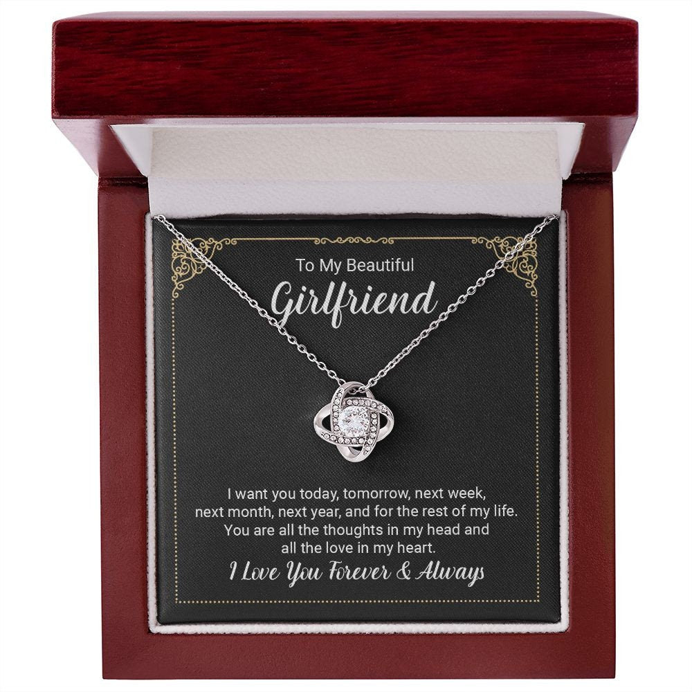 To My Beautiful Girlfriend LoveKnot Necklace Gift From Boyfriend
