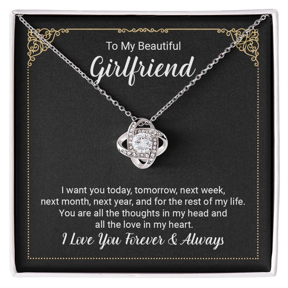 To My Beautiful Girlfriend LoveKnot Necklace Gift From Boyfriend