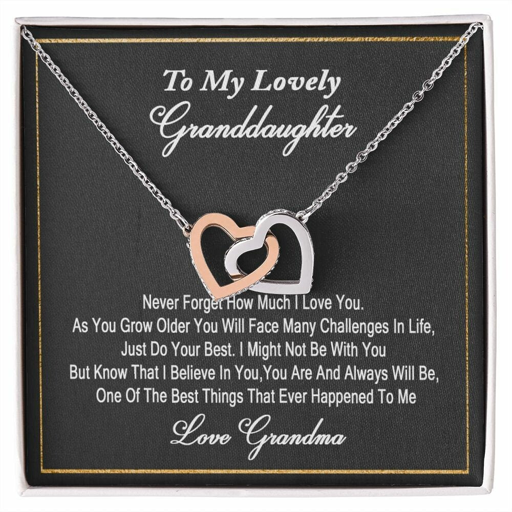 To My Lovely Granddaughter Interlocking Hearts Necklace, Granddaughter Gift from Grandma