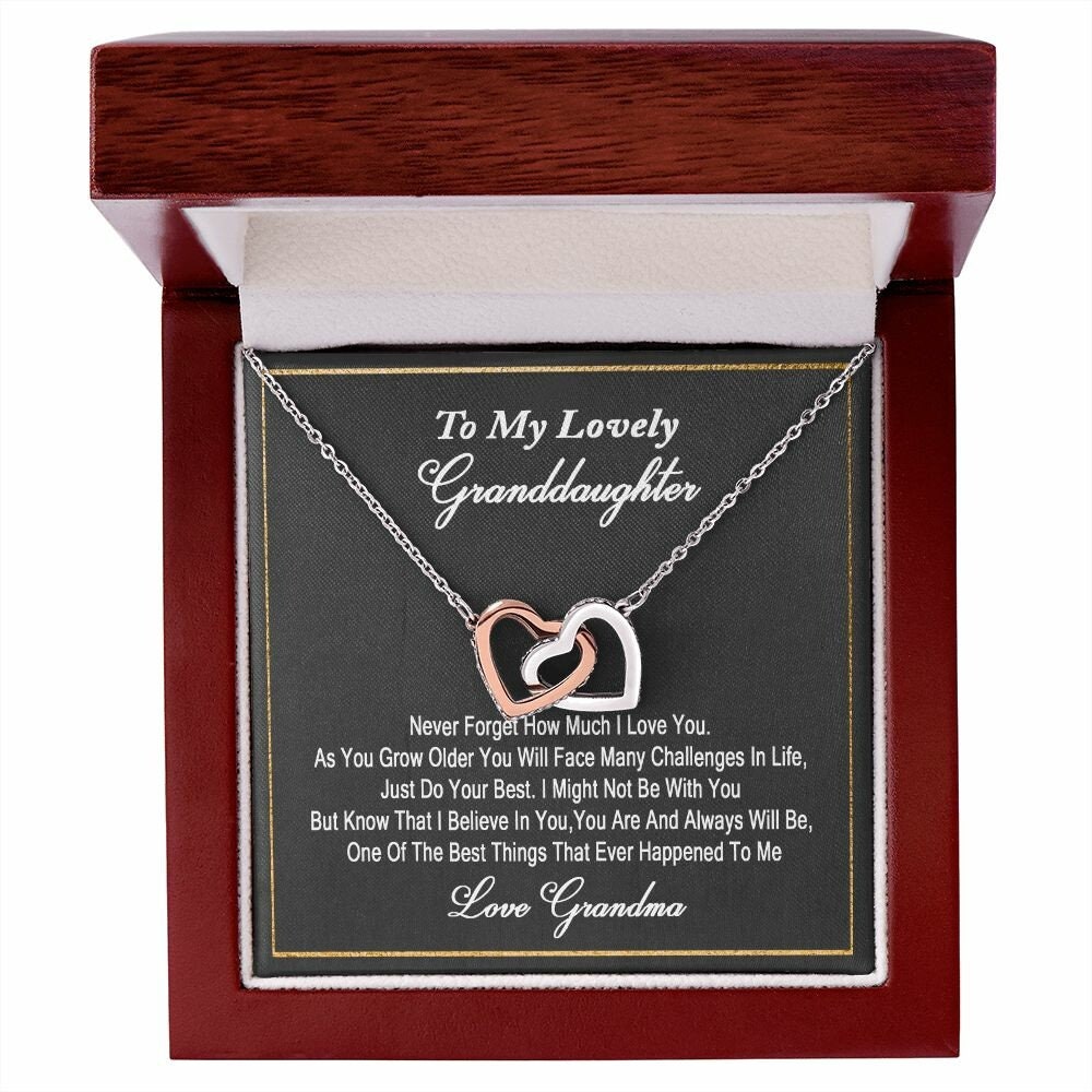 To My Lovely Granddaughter Interlocking Hearts Necklace, Granddaughter Gift from Grandma