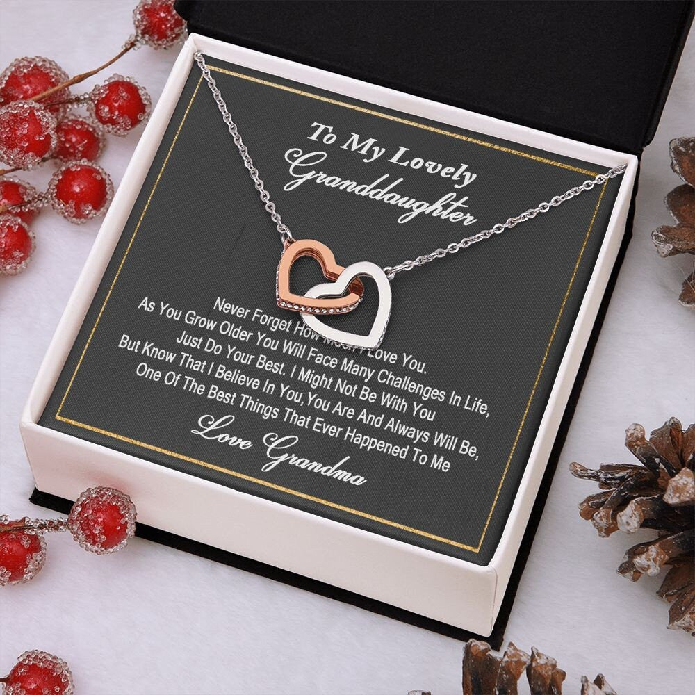 To My Lovely Granddaughter Interlocking Hearts Necklace, Granddaughter Gift from Grandma